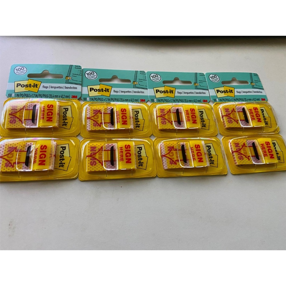 (Lot of 3) Post-It Yellow "Sign Here" Flags 1" x 1.7" 100 Per Pack 680-SH12 New